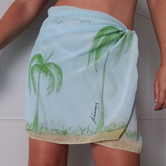 Hand Painted scarf / wrap Beautiful Palms Blue Sky - Picture 3 of 7